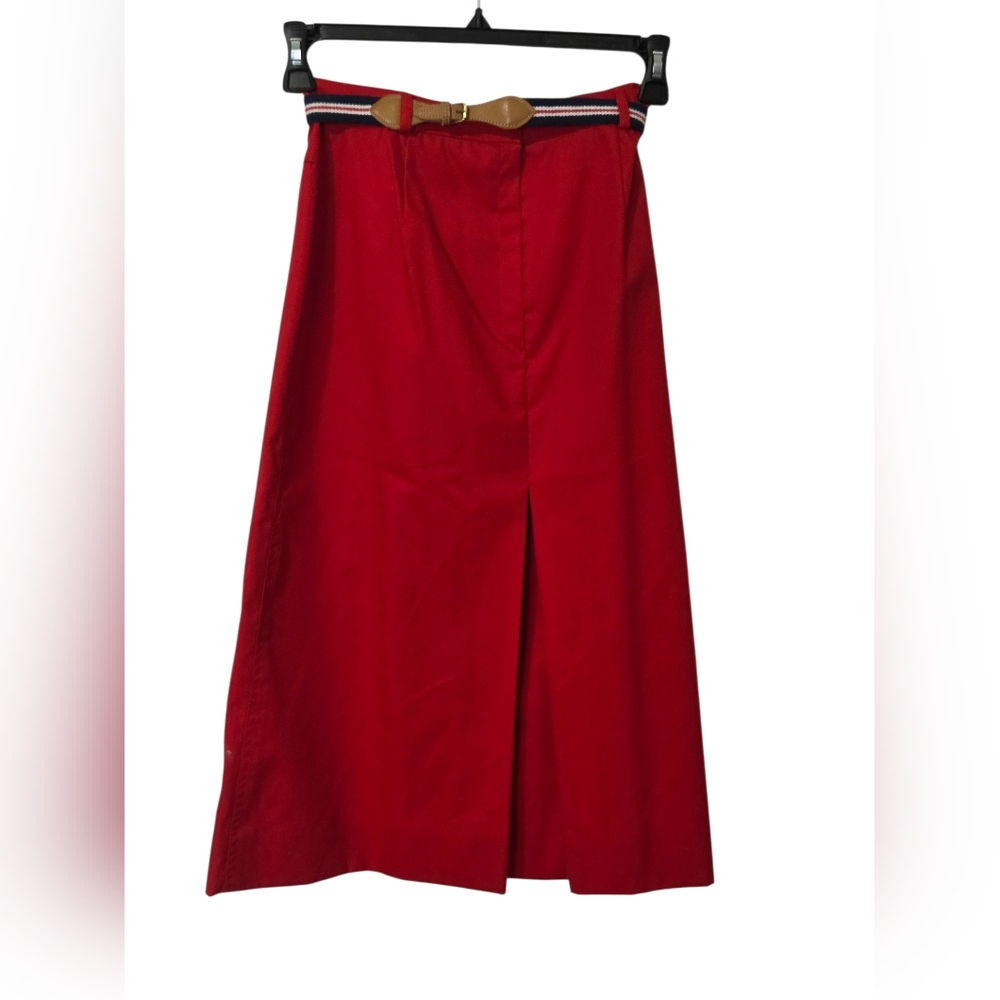 Vintage The Villager Women's Belted Red Maxi Skirt Size 12 Vibrant Colors